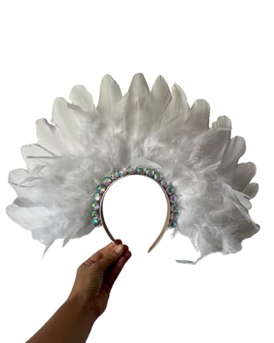 Genérico Fita de penas brancas com luzes LED, acessório para noiva, decoração para festas e hora louca (com led)