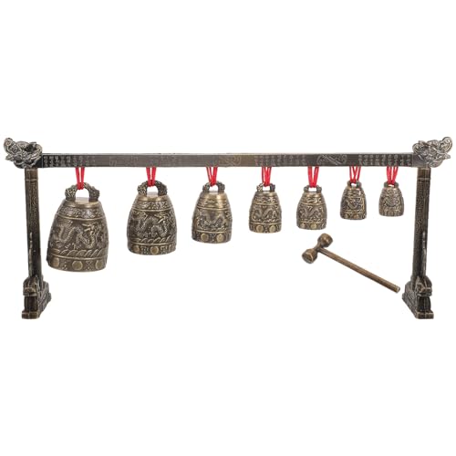 ABOOFAN Cloche Antique Chinoise en Alliage de Zinc Instrument de Percussion Traditionnel à 7 Cloches Rondes Carillon Artisanal Compact pour Musique Asiatique et Décoration Intérieure