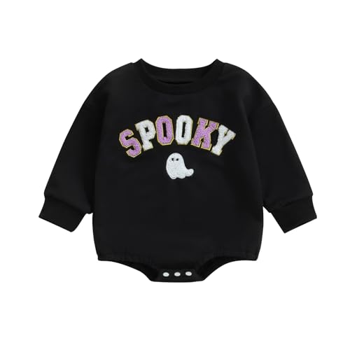 Newborn Halloween Baby Girl Boy Outfit Spooky Ghost Romper Letter Print Embroidered Sweatshirt Fall Winter Clothes