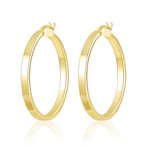 ALEXCRAFT Pendientes de aro oro y plata de ley 925, diseño moderno y ligero, 30 mm, para mujer