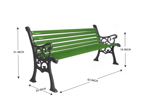 Image of Amazon Brand - Solimo Cast Iron 3 Seater Garden Bench | Durable Outdoor Park Bench for Balcony Patio Terrace, Living Room | Ideal Indoor and Outdoor Seating Furniture (Dark Green)