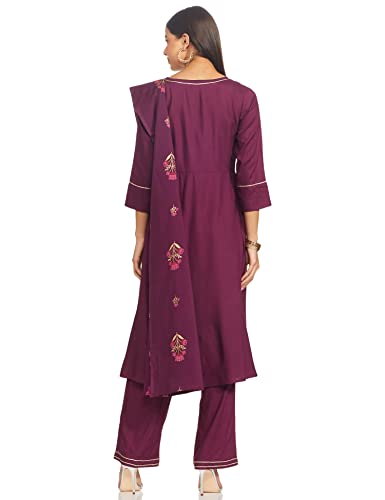Image of Amazon Brand - Myx Women Printed Kurta and Pant Set with Dupatta in Rayon (Available in Plus Sizes)
