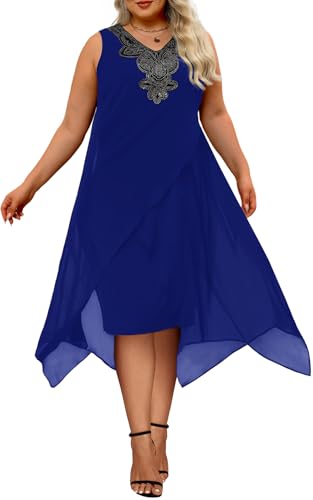 Image of OCSTRADE Womens Plus Size Chiffon Dress Loose Sleeveless Flowy Cocktail Party Midi Dresses