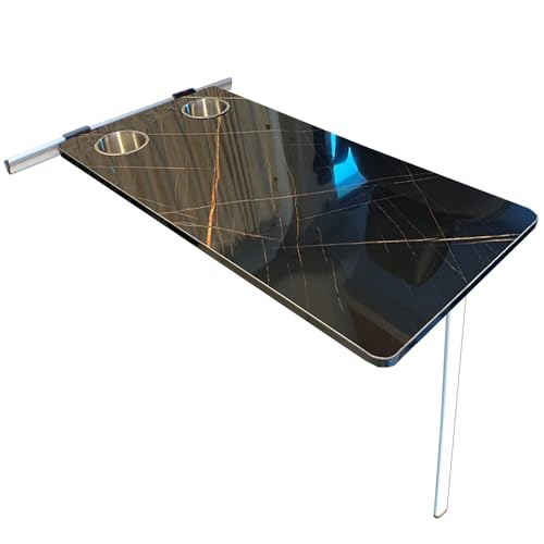 YLLSMGS Table Pliable pour Camping-Car et Caravane avec Pieds Pliants, Kit Coulissant, Détachable (Noir)