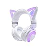 YOWU Cat Ear Headphones CE, Wired/Wireless Headphones with Seamless Live Sound Experience for PC/PE/Switch, Built-in Mic & Customizable RGB Light Effect for Anime Lovers(White)