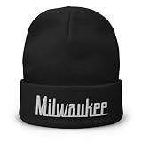 Retro Milwaukee Beanie Cap Vintage Milwaukee WI Winter Hat Black