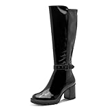 Découvrez les bottes à tige haute sous le genou avec finition brillante et caractère chic urbain.