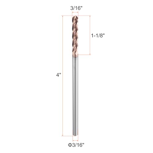 Image of HARFINGTON Ball Nose End Mill 4 Flute 3 /16 inch Diameter 3 /16 inch Shank Tungsten Carbide Uncoated Spiral CNC Router Bits 1-1 /8 inch Cutting Length Single End Ball for Carving Engraving Grinding