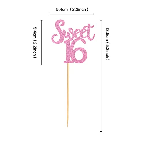 Ercadio 24 Pack Sweet 16 Cupcake Toppers Glitter Age Sixteen Cupcake Picks 16Th Birthday Party Cake Decorations Supplies Pink #TOP1