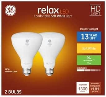 GE Relax HD LED 90 Watt Replacement, Soft White, BR30 Indoor Floodlight Bulbs (2 Pack)