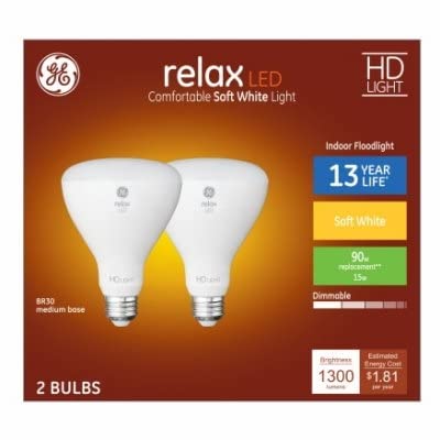 GE Relax HD LED 90 Watt Replacement, Soft White, BR30 Indoor Floodlight Bulbs (2 Pack)