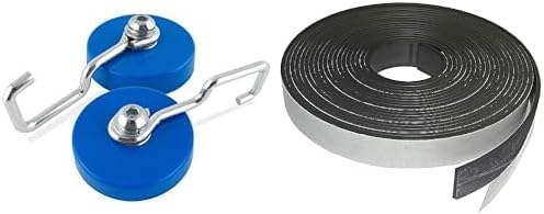 Master Magnetics Magnetic Hooks and Adhesive Tape Bundle – 25 lb Reversible Hooks (2-Pack) + 15 Ft Roll-N-Cut Magnetic Tape – Heavy-Duty Magnets for Home, Garage, Crafts & Displays