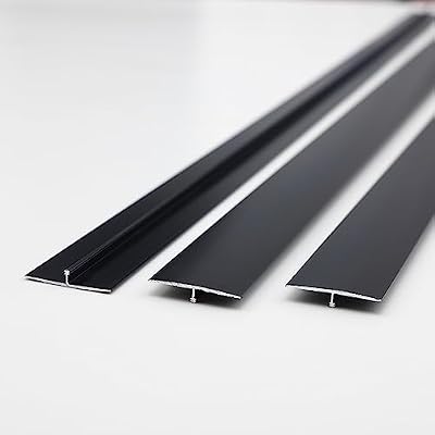 Gaahing Aluminum T Molding Floor Transition Strip, T Moulding for Laminate Flooring Planks, Vinyl Floor Transition, Rubber Transition (3Pcs x 2.9ft x 1.6in, Matte Black)