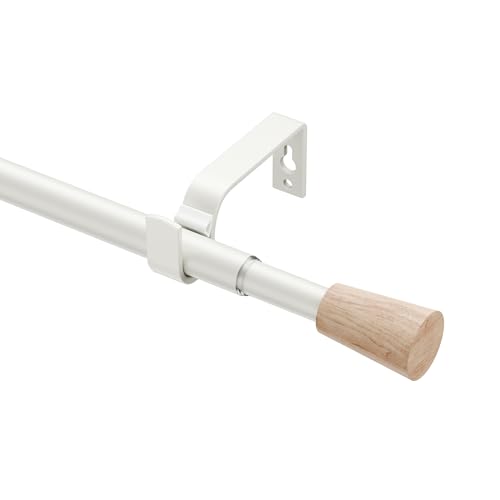 Tringle à rideaux extensible blanche 76-350 cm, diamètre 16/19 mm avec kit de ferrures, pour rideaux à œillets, embout design unique, décoration salon, chambre à coucher, épissée réglable
