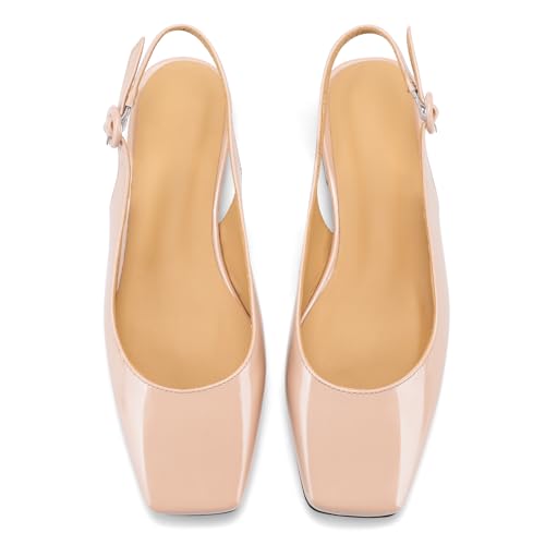 Slingback Flats for Women Square Toe Flat Low Heel Block Sandals Slip on Causal Walking Slide Shoes4