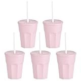 Engelland - 5 x Kunststoffbecher mit Deckel, Rosa, Trinkbecher mit Strohhalm, Party-Becher, Plastik Trink-Gläser, Mehrweg, 0,25 Liter