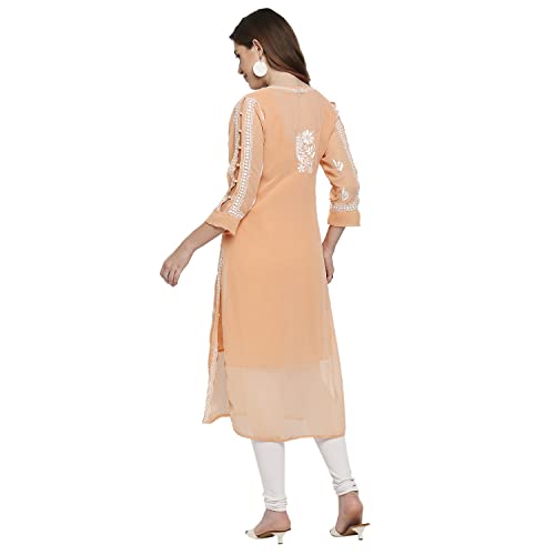 Image of indiankala4u Lucknow Chikankari Hand Embroidered Kurta for Women with Matching Inner, Georgette