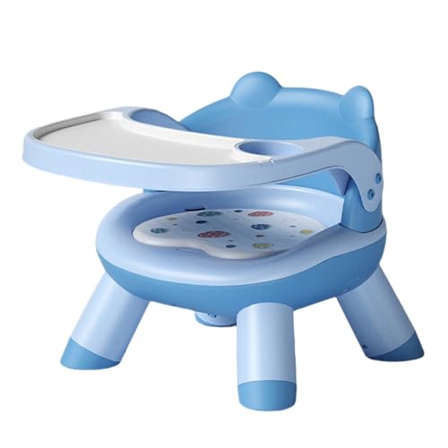 TVTKE子供用ダイニングチェア、ベビー多機能ソファ、ベビーダイニングテーブル、取り外し可能、高さ調節、滑り止め、背もたれ付き、持ち運び簡単、漫画スツール (2段ダイニングチェア,ブルー)