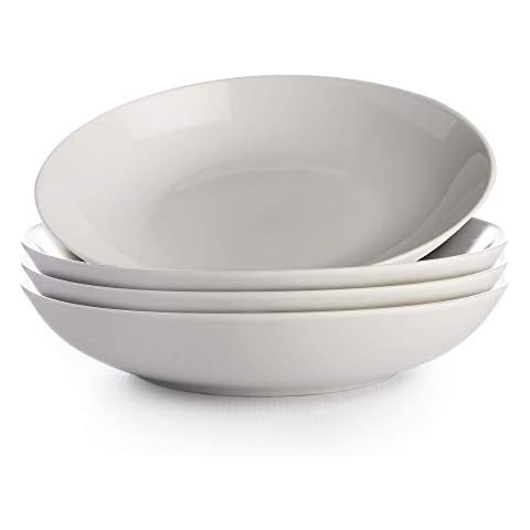 Set of 4 White Porcelain Pasta Bowls Cover