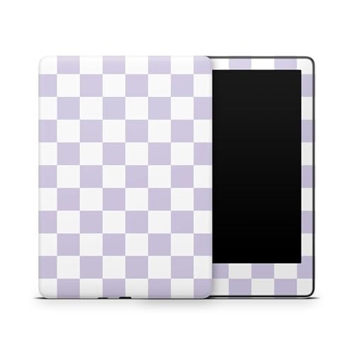 ZOOMHITSKINS Glitter Kindle Skin Compatible with Kindle Paperwhite Gen 12 (2024), Pastel Purple White Checkered Chessboard Cute, Easy Bubble-Free 3M Vinyl Decal Accessories, Made in The USA
