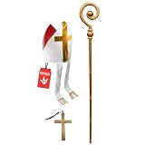 Nicky Bigs Novelties Morph Adult Bishop Priest Pope Hat Costume Set Mitre Hat Gold Cross Crozier Staff Cane Cross Necklace Catholic Clergy Accessories
