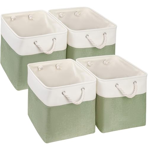 SOCOHOME Lot de 4 cubes de rangement en tissu pour chambre d'enfant, placard, jouets, 25 x 25 x 25 cm, vert/blanc