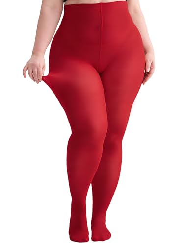 Hiltzo Collant Grande Taille Femme 80D - Taille Haute Élégant et Confortable - Semi-Transparent, Élasticité Renforcée - Tailles XXL Rouge