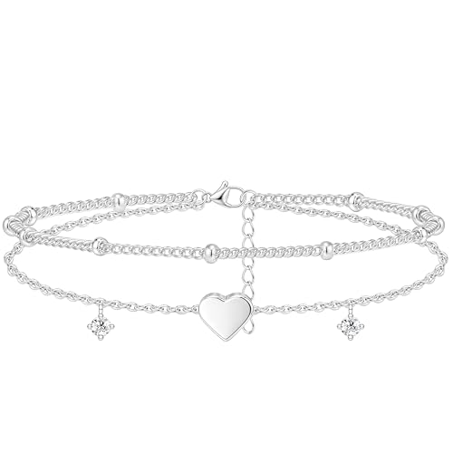 Heart Gold Layered Bracelets for Women, 14K Gold Waterproof Adjustable Dainty Zircon Gemstone Multilayer Bracelets for Women Trendy, Cute Bracelets for Teen Girl, Fashion Jewelry Bracelets