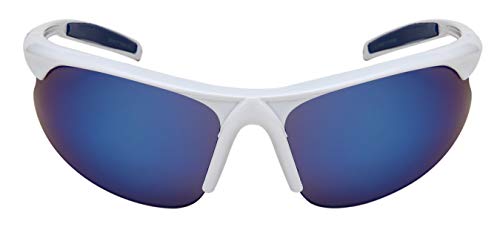 Edge I-Wear Sport Wrap Around Style Active UV Protection Sunglasses Color Mirrored Lens for Men Women (White Frame/Blue White Mirrored Lens, 75)2