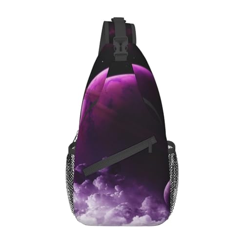 Sac à dos à bandoulière violet imprimé planète mystique sac noir de voyage et randonnée