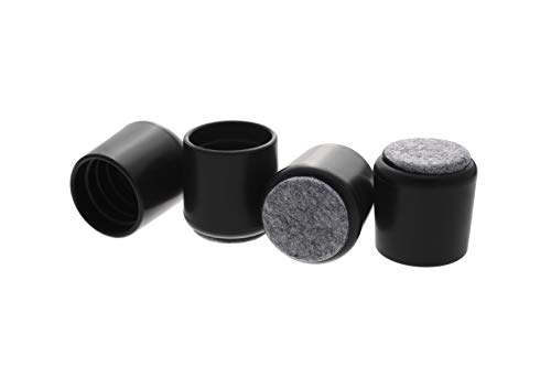 Furnigear 1-1/8" Chair Leg Tips Caps with Felt Chair Leg Floor Protectors for Hardwood Floors Chair Leg Sliders Felt Pads for Stool Leg Folding Metal Chair Leg Tip Cover Replacement Round Black 8 Pcs