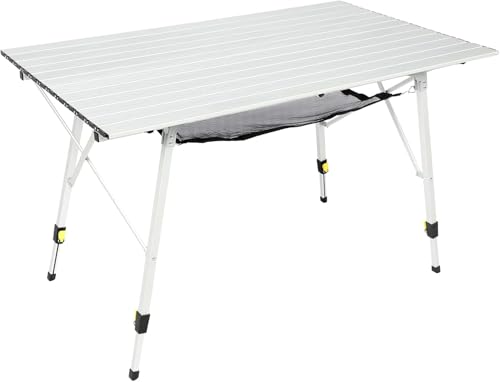 Portal Camping Table Portable Foldable with Adjustable Legs, Aluminum Folding Table Roll Up Table with Carrying Bag for Outdoor, Beach, Picnic, Backyards, BBQ and Party, Silver, Big