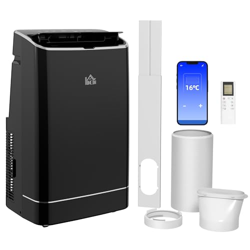 HOMCOM 4-in-1 Portable Air Conditioner 14000BTU with App & Voice Control, Dehumidifier, Cool, Fan, Sleep, Smart Home WiFi Compatible, Air Conditioning Unit with 24H Timer, Window Kit, Black