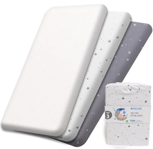 Next to Me Crib Sheets 55x90 cm - 3 Pack 1 Waterproof Crib Mattress Protector - 2 Fitted Sheets 100% Pure Cotton Ultra Soft Baby Bedding Fits Chicco Joie Tutti Bambini Maxi Cozee