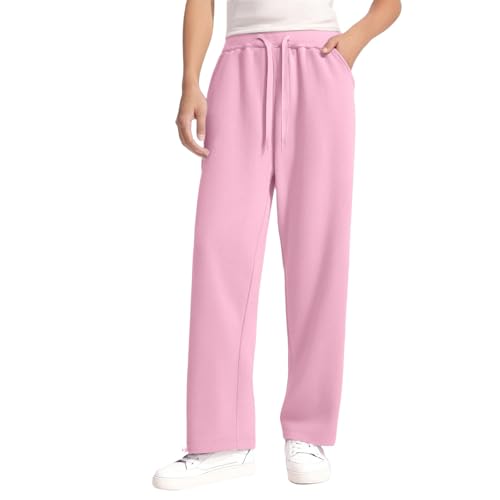 Girls Cotton Straight Leg Pants Lightweight Breathable Plain Palazzo Sweatpants Elastic Waist Wide Leg Loose Trousers