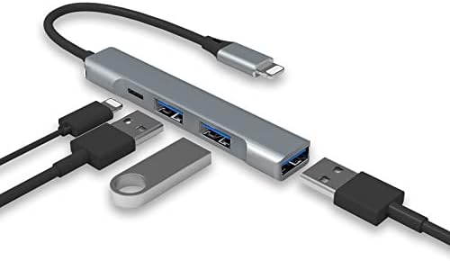 Belcompany Lightning to USB Hub 4-in-1 OTG Apple MFi Certified, 3 USB 3.0 Ports, Fast Charging Port, Keyboard, Mouse, Sound Card, For iPhone/iPad