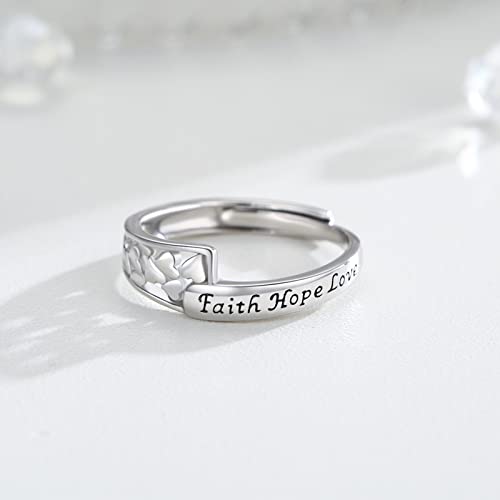 Faith Hope Love Rings Sterling Silver Faith Hope Love Adjustable Engraved Ring Faith Hope Love Jewelry Gifts For Women Girls First Communion Gifts Back To School Gifts #TOP3