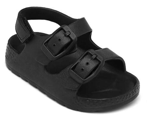 ChayChax Toddler Boys Girls Double Buckle Sandals Childrens Adjustable Back Strap Water Sandal Black 6 Toddler