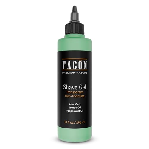 Facón Transparent Shaving Gel for Men with Aloe Vera, Cooling Menthol, Peppermint &amp; Jojoba Oil Scent – Clear Non Foaming Straight Razor Shave Gel, Barber Shaving Gel to Prevent Razor Bumps, 10 fl oz