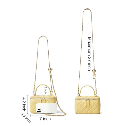 Image of DORIS&JACKY Small Quilted Box Crossbody Purse For Women, Designer Lambskin Leather Mini Top Handle Tote Bag With Chain Strap