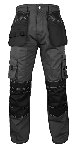 Fashio Construction Pants Men Utility Work Pants Heavy Duty Reinforcement Workwear Trousers Carpenter Pants Cordura Pants #1 Gray W36-L32 #TOP3