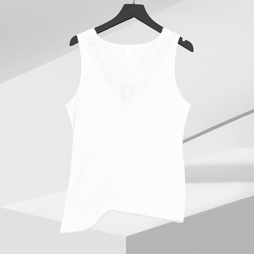 Image of Womens Tank Top Camisoles with Premium Cotton Italian Design - Trimmed with Flower Lace on Neckline