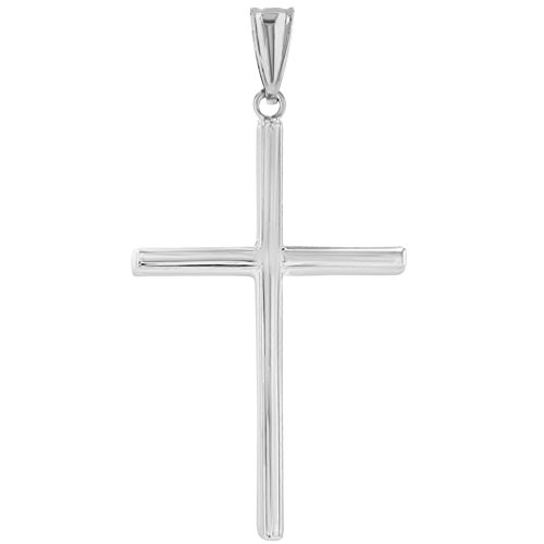 Jewelry America High Polished 14K White Gold Plain Slender Cross Pendant with Chain Necklace2