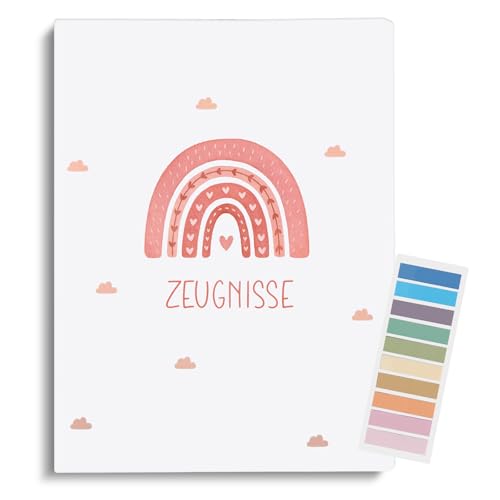 BBTO 2 Pièces Pochette à Certificats A4 avec 30 Pochettes Transparentes Documents Classement A4 Notes Adhésives Cadeaux Rentrée Scolaire pour l'École, la Maison et le Bureau(Arc-en-ciel)