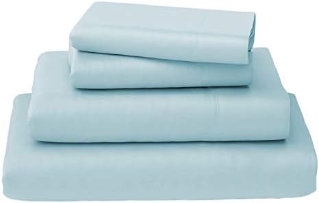 CALLISTA 100% Cotton Sateen Sheet Set 400 Thread Count -King Size, Wrinkle-Free, Fade, Stain Resistant, Hypoallergenic -4 Piece Set -1 Flat Sheet, 1 Fitted Sheet and 2 Pillowcase -Light Blue