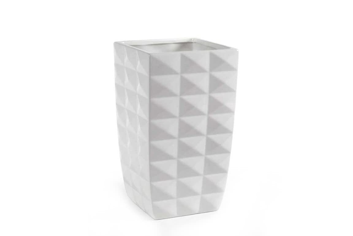 L.CRE Vaso Quadrato In Ceramica Bianca - 14x14x13 Cm - Per Piante E Fiori, Decorazione Casa, Modello 83080
