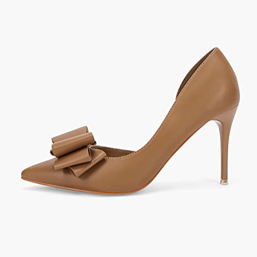 Image of Womens Bow Heels Closed Pointed Toe Dress Shoes Stiletto Slip on Wedding Pumps