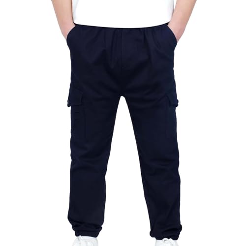 Boys Cargo Pants Stretch Elastic Waist Twill Joggers Comfortable Durable School Play Casual Trousers for Kids