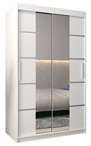 ABIKSMEBLE Verona 4 120 armadio con ante scorrevoli con specchio armadio con asta e ripiano armadio per camera da letto (bianco opaco)
