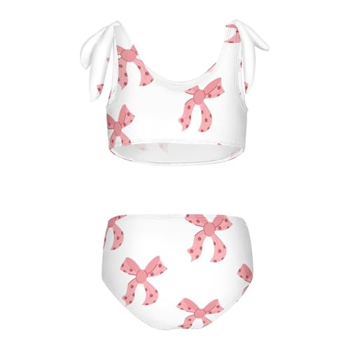 Girls Polka Dot Pink Bow Pattern Swimsuit Two Pieces Bikini Set Bathing Suits Swimwear Crop Top Swimsuit Set2